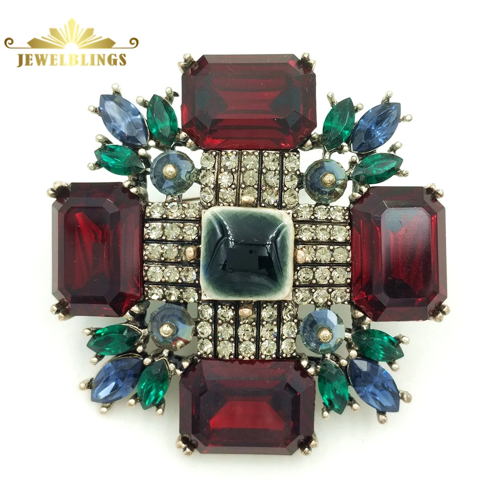 Дизайнерские зеленые и красные Броши из Мальтийского Креста золотистого цвета с