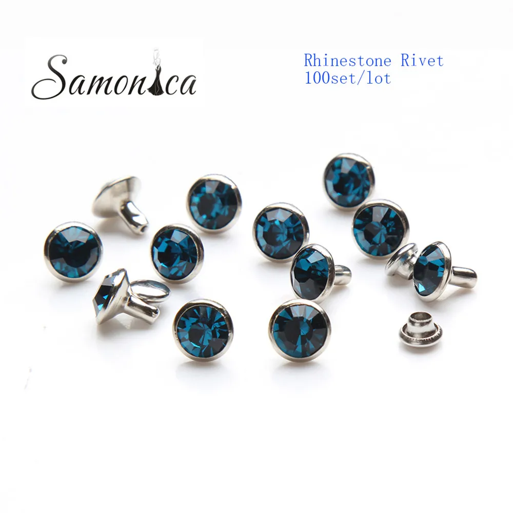 Indicolite Blue 100 набор 6 мм хрустальные стразы быстрые заклепки Шпильки, украшения ювелирных изделий для изготовления одежды, Кожа DIY - Цвет: Indicolite Blue