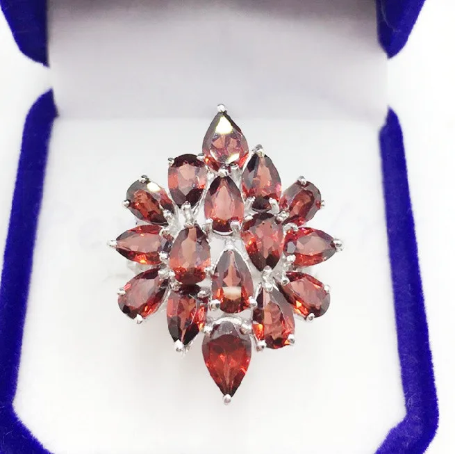 Натуральное настоящее кольцо в цветочном стиле гранат 0.4ct * 16 шт драгоценные
