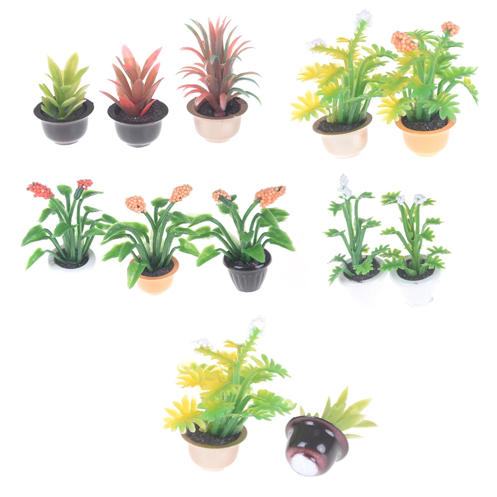 2PCS Random Send 1/2PCS Искусственный мини кукольный домик миниатюра Противоударная заданяя Flower Pot в кукольных домиков для сада фей, аксессуар - Цвет: 2PCS Random Send