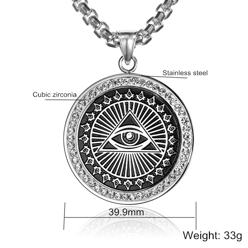 Iced Out Bling Eyes of зловещий кулон ожерелье для женщин и мужчин из нержавеющей стали глаз Хоруса G масонское ожерелье NE488G