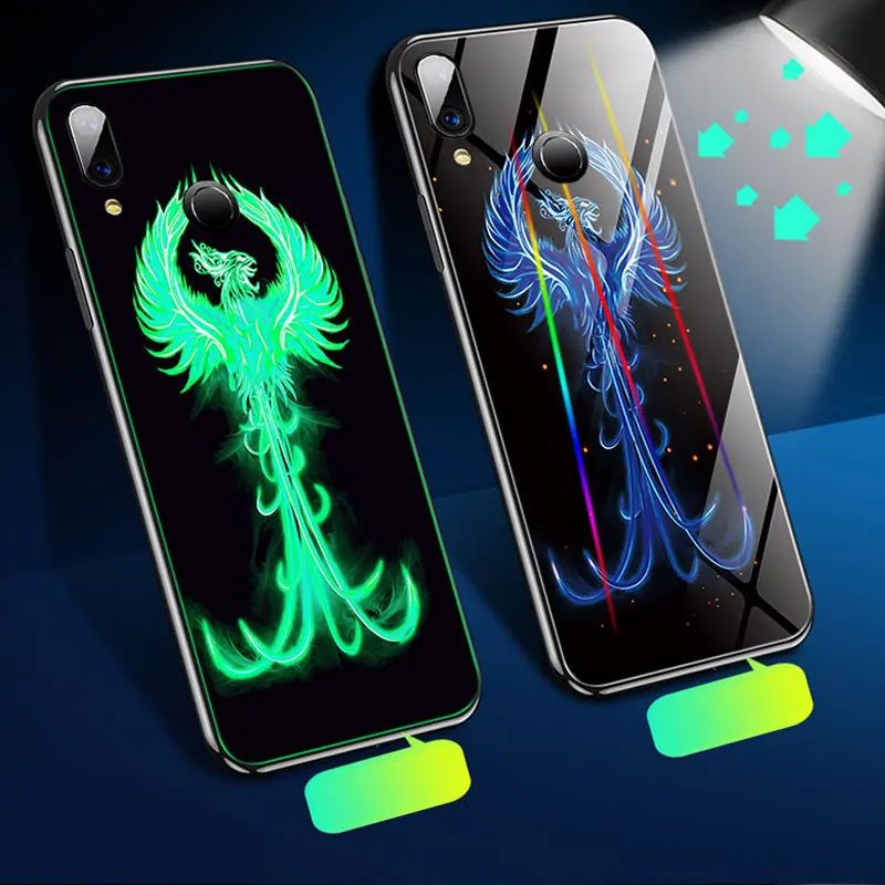 Светящийся чехол для Xiaomi Redmi Note 7, чехол, светящаяся задняя крышка из закаленного стекла для Xiaomi Redmi Note 7 Pro, чехол, оболочка
