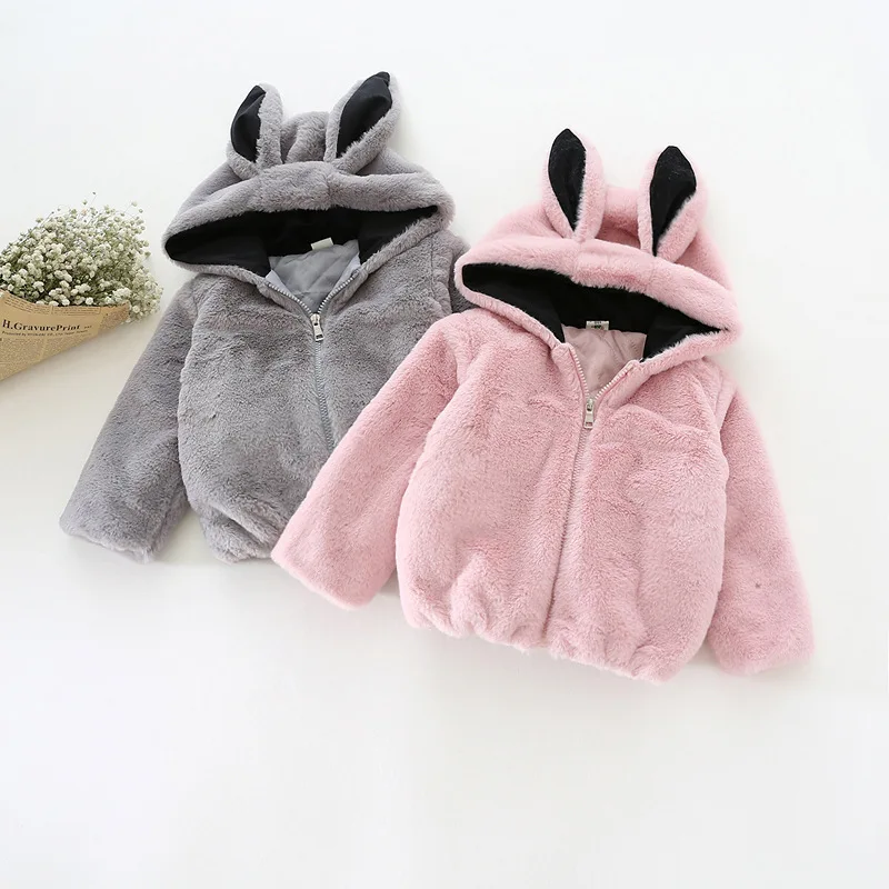 High Quality Baby Girls Coat Cotton Kids Winter Thickened Jacket Cute Bunny Plush Toddler Hoody 2016 Brand New Outerwear | Детская