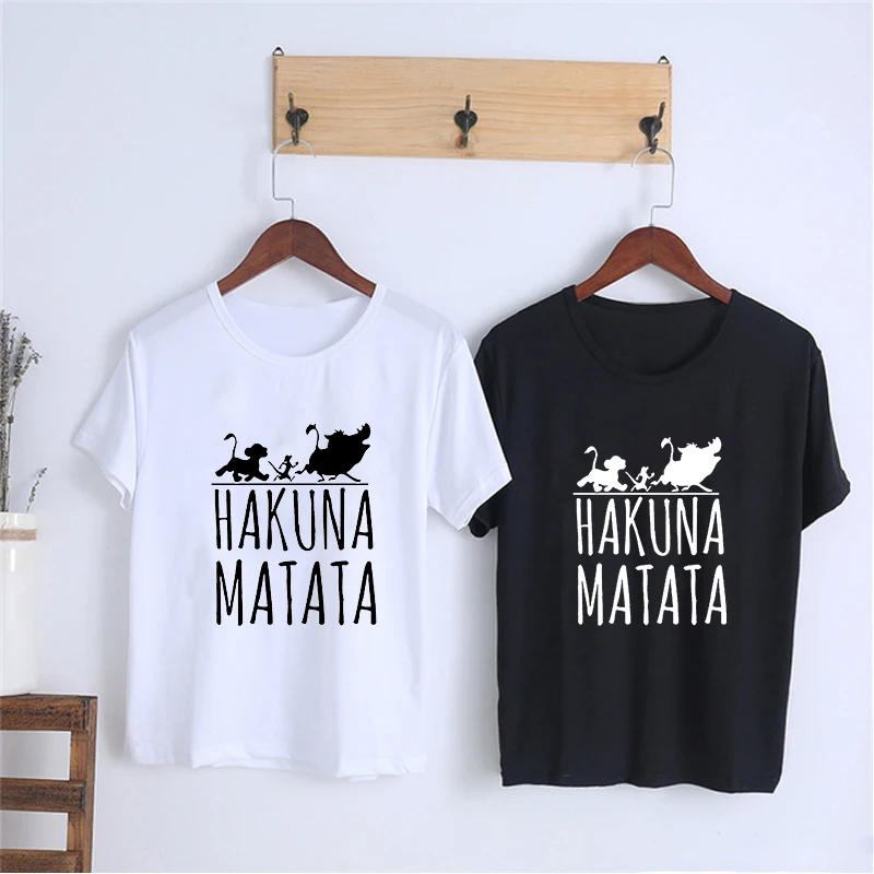 LUSLOS размера плюс футболка Hakuna Matata Король Лев футболка Женские футболки Повседневная белая черная уличная одежда Топ тройники футболка женска