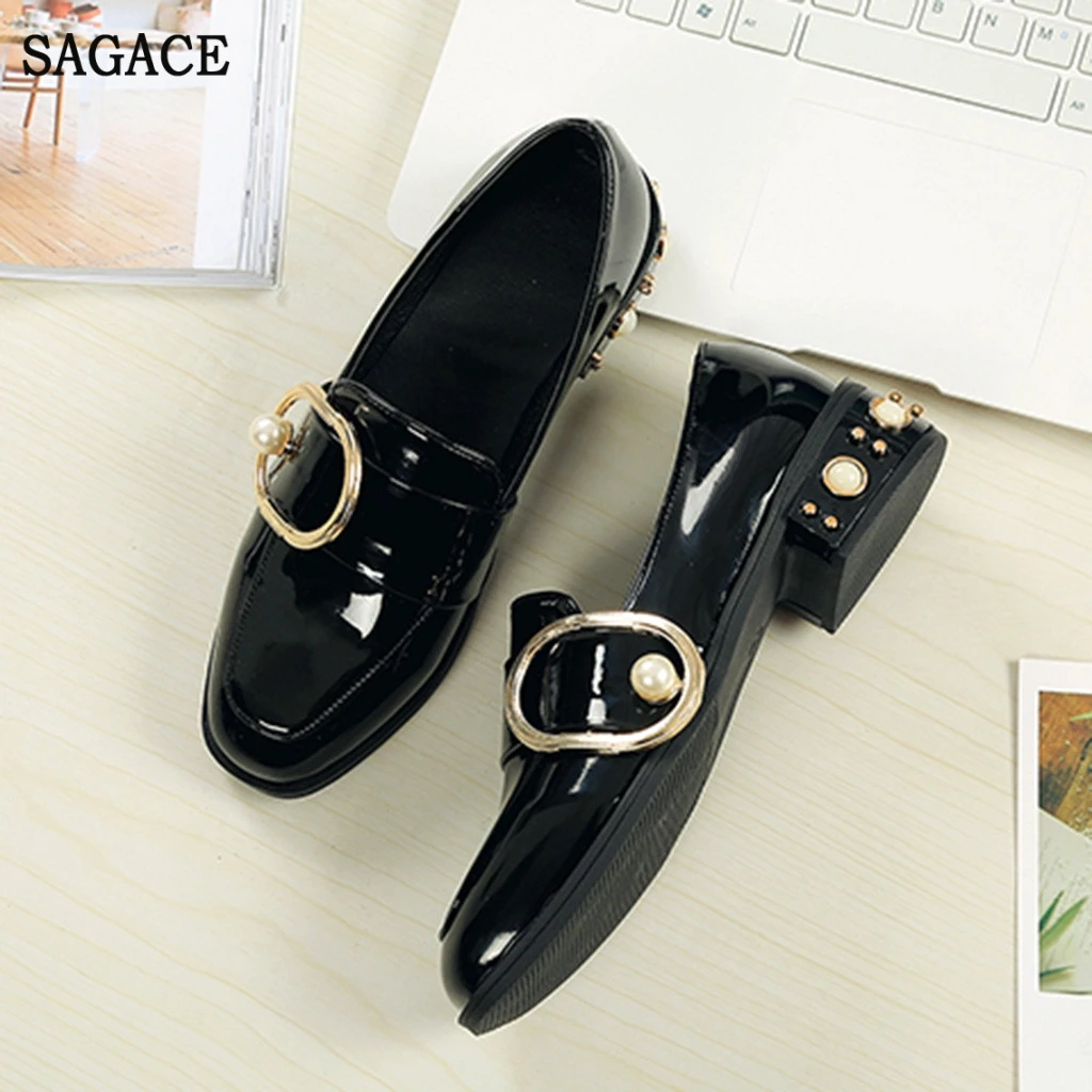 SAGACE/женские кожаные повседневные тонкие туфли на квадратном каблуке в стиле