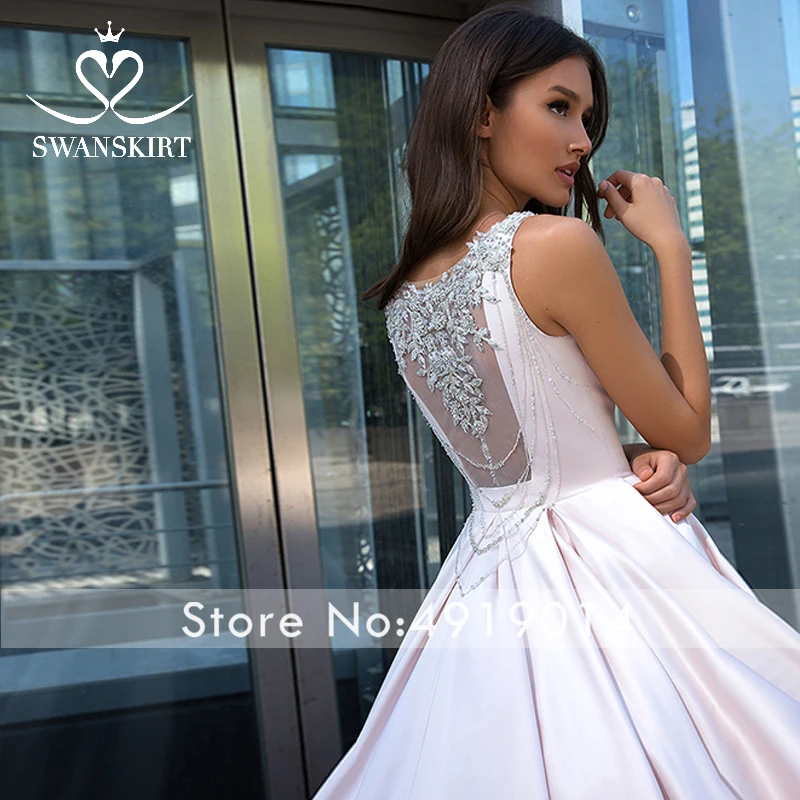 Swanskirt роскошное свадебное платье с бисером на спине 2020 Элегантное Атласное