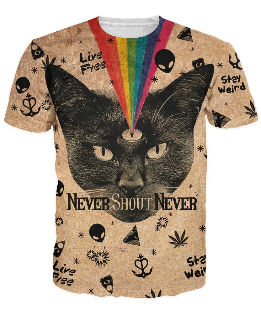 

Black Cat T-Shirt kitten letter 3d print funny summer t shirt women men short sleeve streetwear tops O-neck Tee Shirts