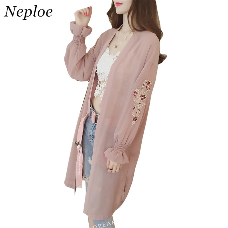 Neploe 2019 Летний Новый Pluse Размер солнцезащитный крем шифоновое пальто Длинная