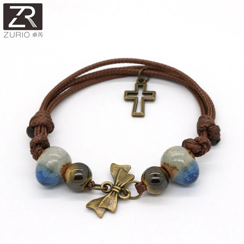 Zurio 4 цвета винтажные керамические браслеты с крестом галстук-бабочка стиль
