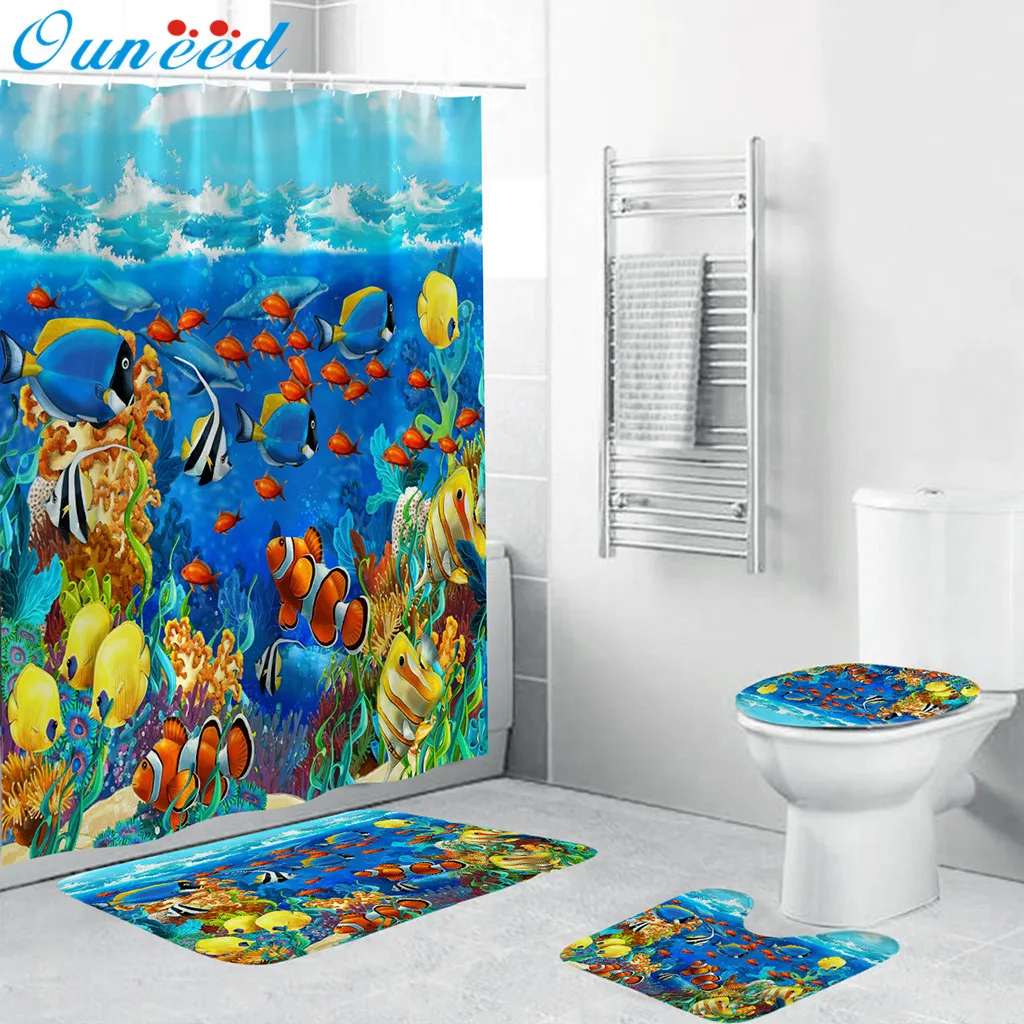 Ouneed Водонепроницаемая занавеска для душа с красочным рисунком океана и мира