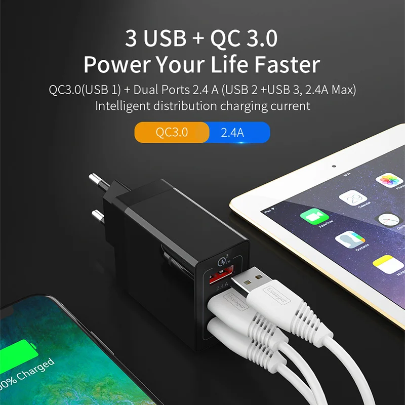 Essager Quick Charge 3 0 USB зарядное устройство 30 Вт QC3.0 QC Turbo Быстрая зарядка мульти штекер