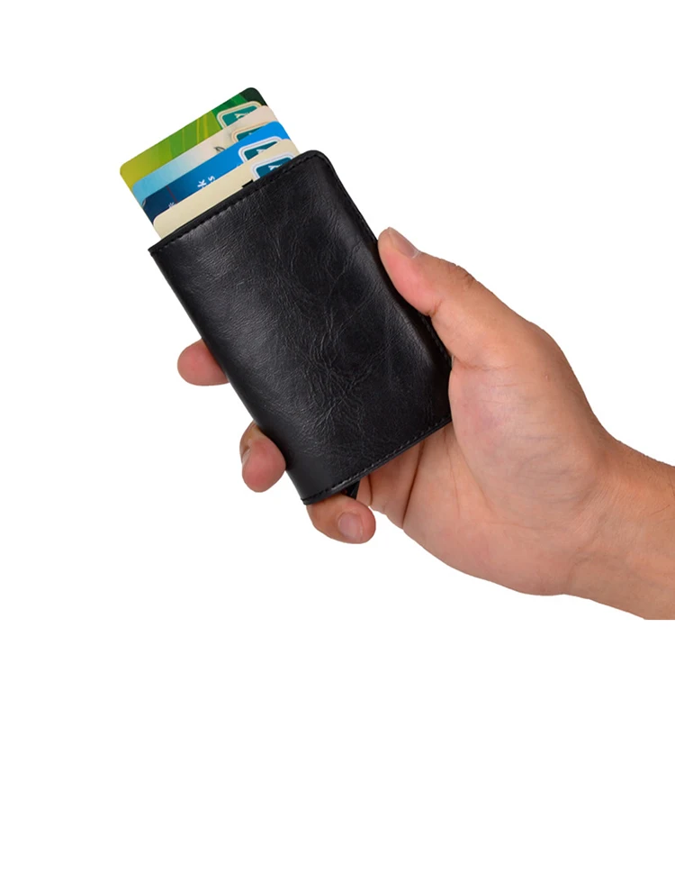 Блокирующий RFID алюминиевый кредитный держатель для карт тонкий кожаный металлический мужской кошелек автоматический всплывающий чехол для ID банковских карт подарки