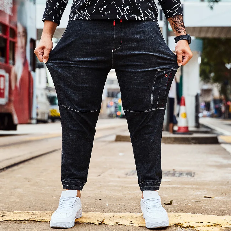 2019 Новинка эластичная резинка на талии большие Для мужчин джинсы получить Вес с