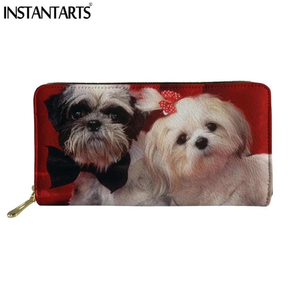 Женский кошелек INSTANTARTS 3D Shih Tzu с животными клатч на молнии длинный кожаный для