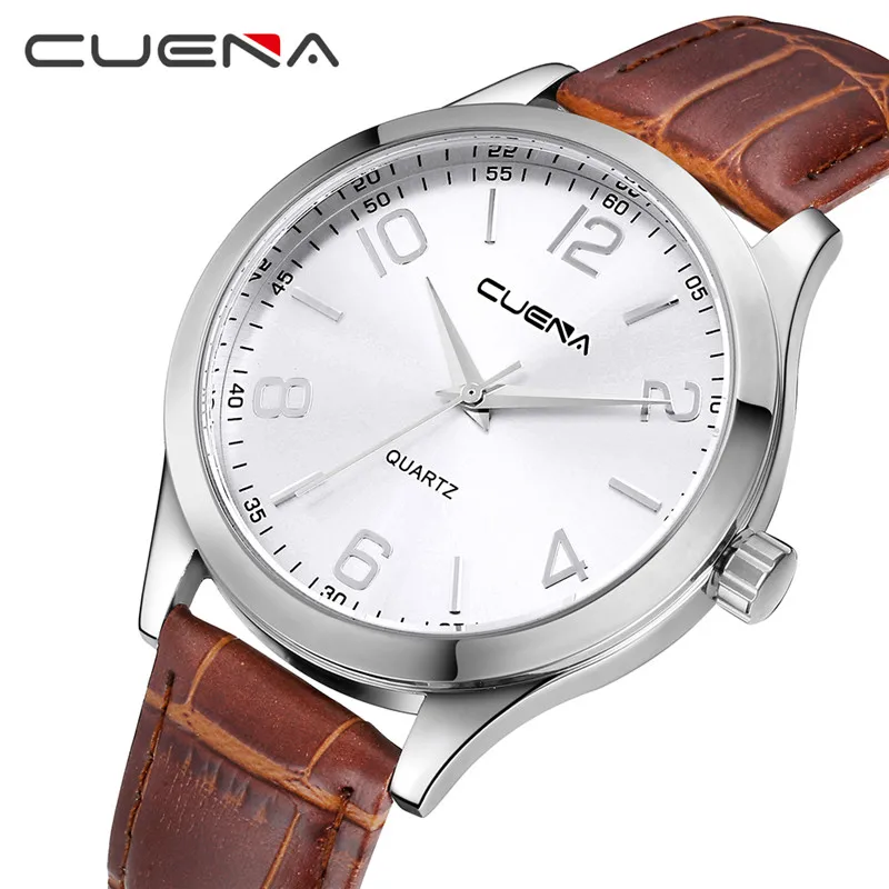 CUENA часы Для мужчин кварцевые модные кожаные Наручные Военные Спорт Повседневное