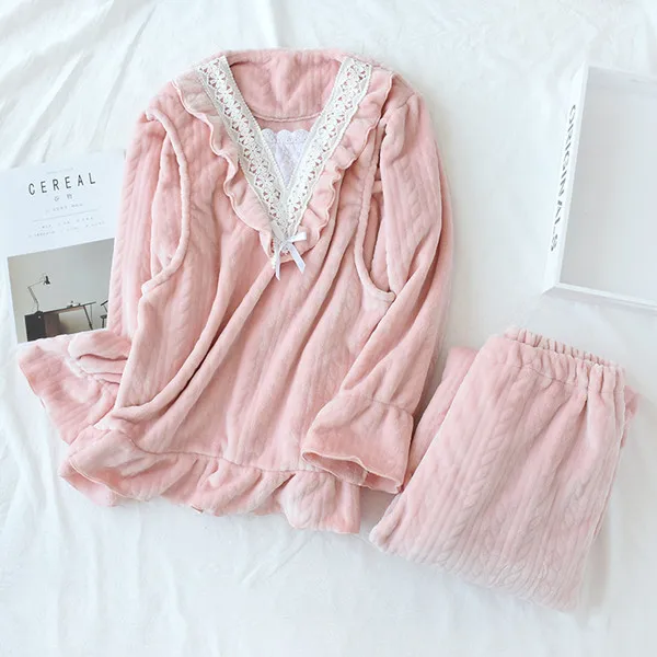 pink 1 Зимняя Фланелевая Пижама для кормящих мам; Пижама для беременных; теплая пижама с длинными рукавами для кормления грудью; Комплект для беременных; Fdfklak - Цвет: pink 1