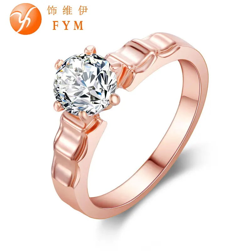 

Wedding Ring Rose Gold Color Round Zircon Austrian Crystal Fashion Women Cocktail Finger Rings for Party Gift