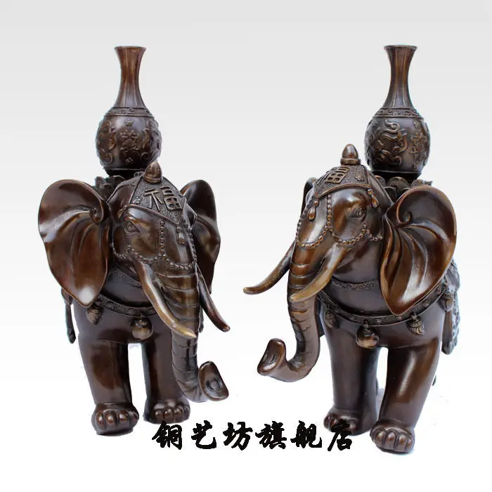 12 ''Китай Бронза фэншуй Счастливый слон ваза лотоса Статуя Пара|statue china|statue