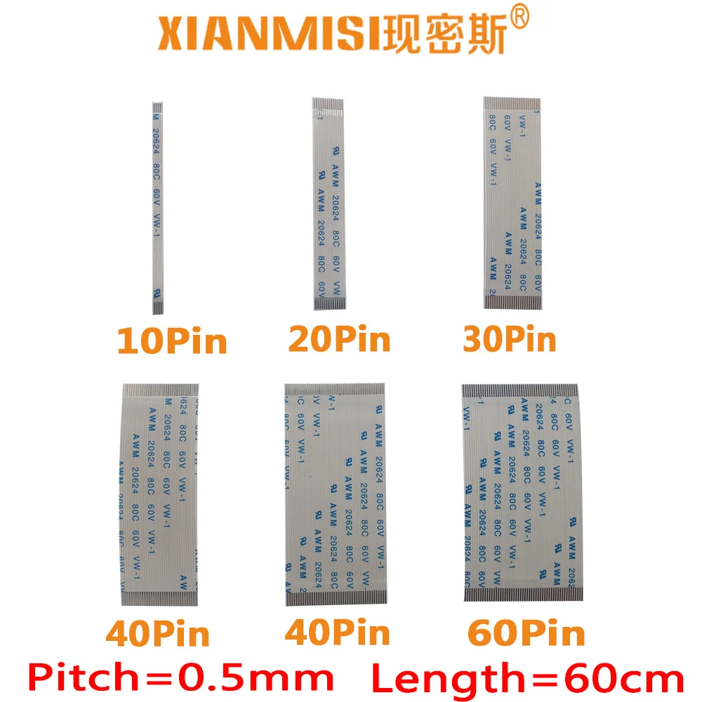 FFC FPC плоский гибкий кабель 10Pin 20Pin 30Pin 40Pin 50Pin 60Pin с одной стороны 0 5 мм Шаг AWM VW 1 20624