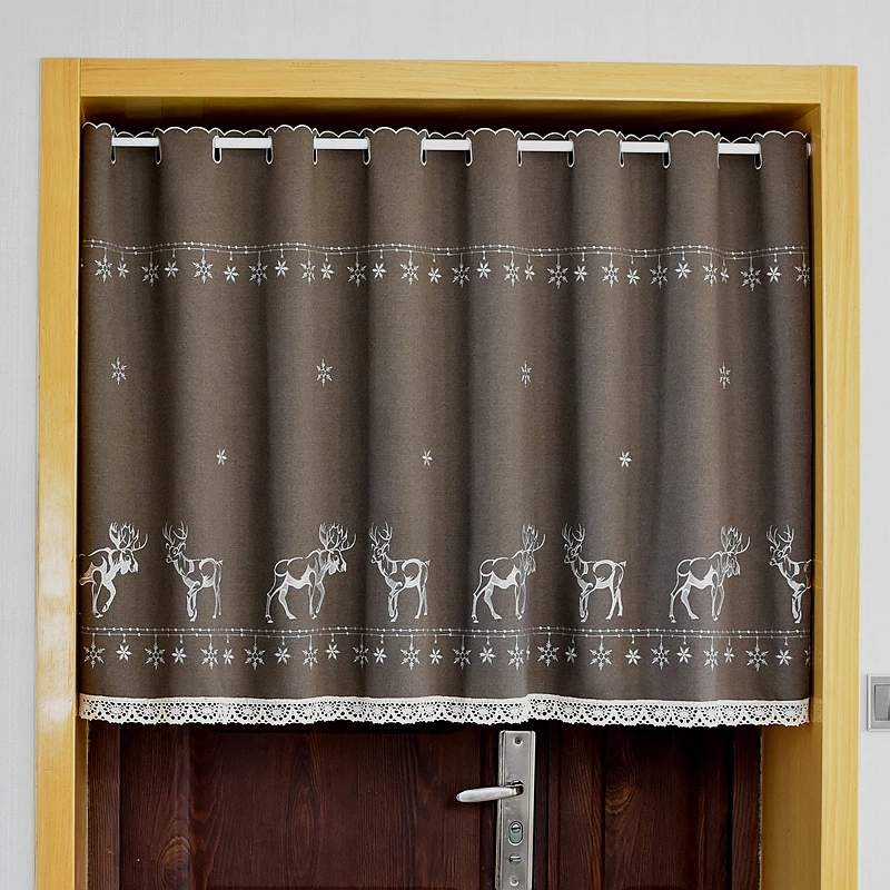 Half Curtain Cotton Cabinet Lace Embroidery Hem Christmas Snowflakes Elk curtain Cupboard for Kitchen Door |