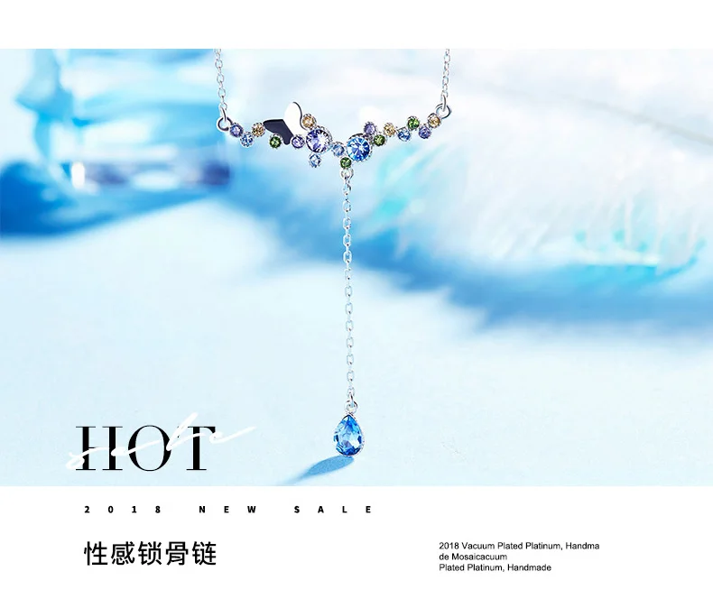 CDE 925 пробы ожерелье украшено кристаллами от Swarovski Геометрическая подвеска ожерелье для девочек цепочка на шею ожерелья