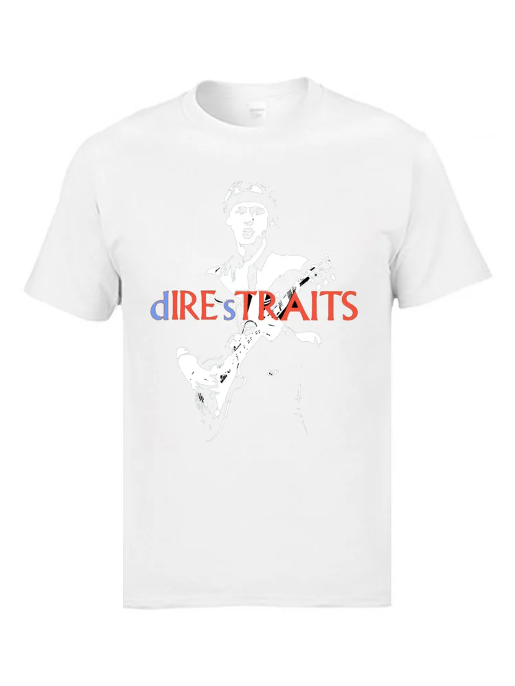 Футболка в стиле хип-хоп для гитары Rock Dire Straits, высокое качество, круглый воротник, хлопок, дышащие топы и футболки, мужские популярные футболки - Цвет: Белый