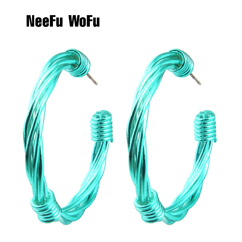 Green hole NeeFu WoFu Висячие Серебряные серьги кольцо 10 цветов ручной работы металлические медные длинные Brinco серьги Леопард oorbellen Brinco Рождественский подарок - Окраска металла: Green hole