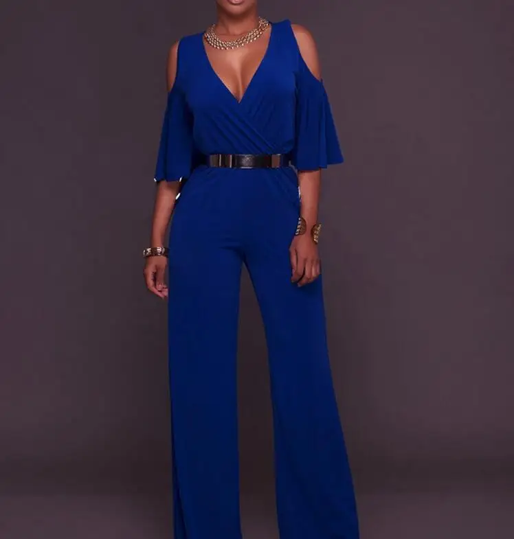 Женский комбинезон без бретелек Осенний Длинный с широким рукавом V-образным