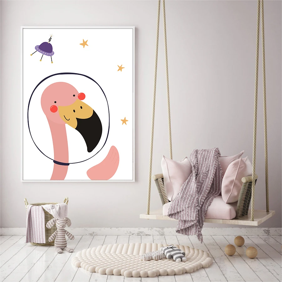Детские Wall Art Изображение из мультфильма Животные космонавта холст для живописи