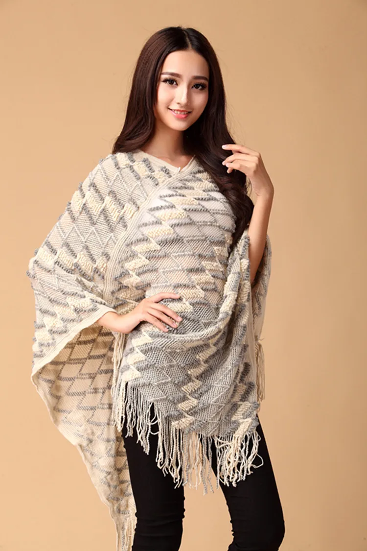 

Autumn 2018 Knitted Women Fashion Hollow Out Shawl 3 Style Tassel Black White Poncho Loose Long Cardigan