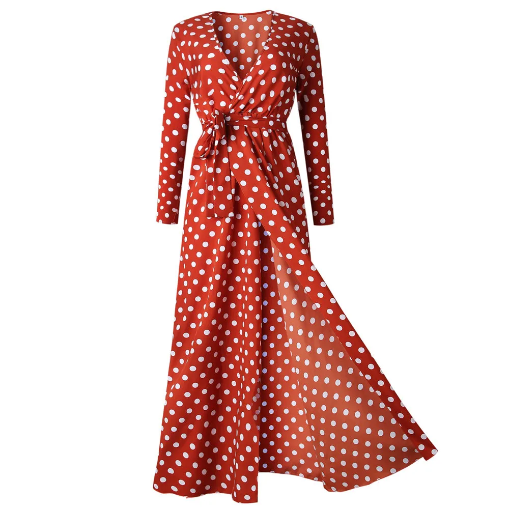 KLV 2019 новая мода для женщин в горошек Boho Длинные вечерние пляжный костюм с длинным