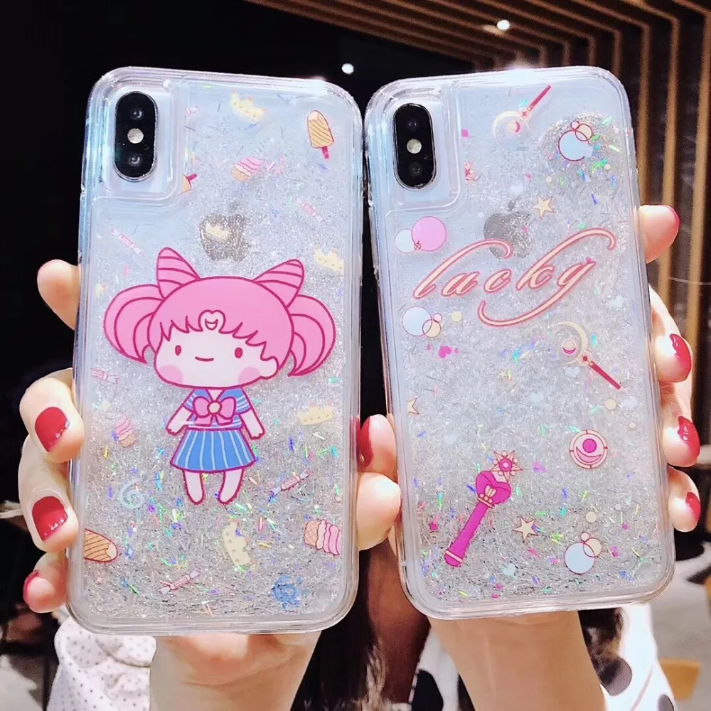 Для iphone 7 plus милый матросский Луна динамичный яркий блестящий жидкий зыбучий