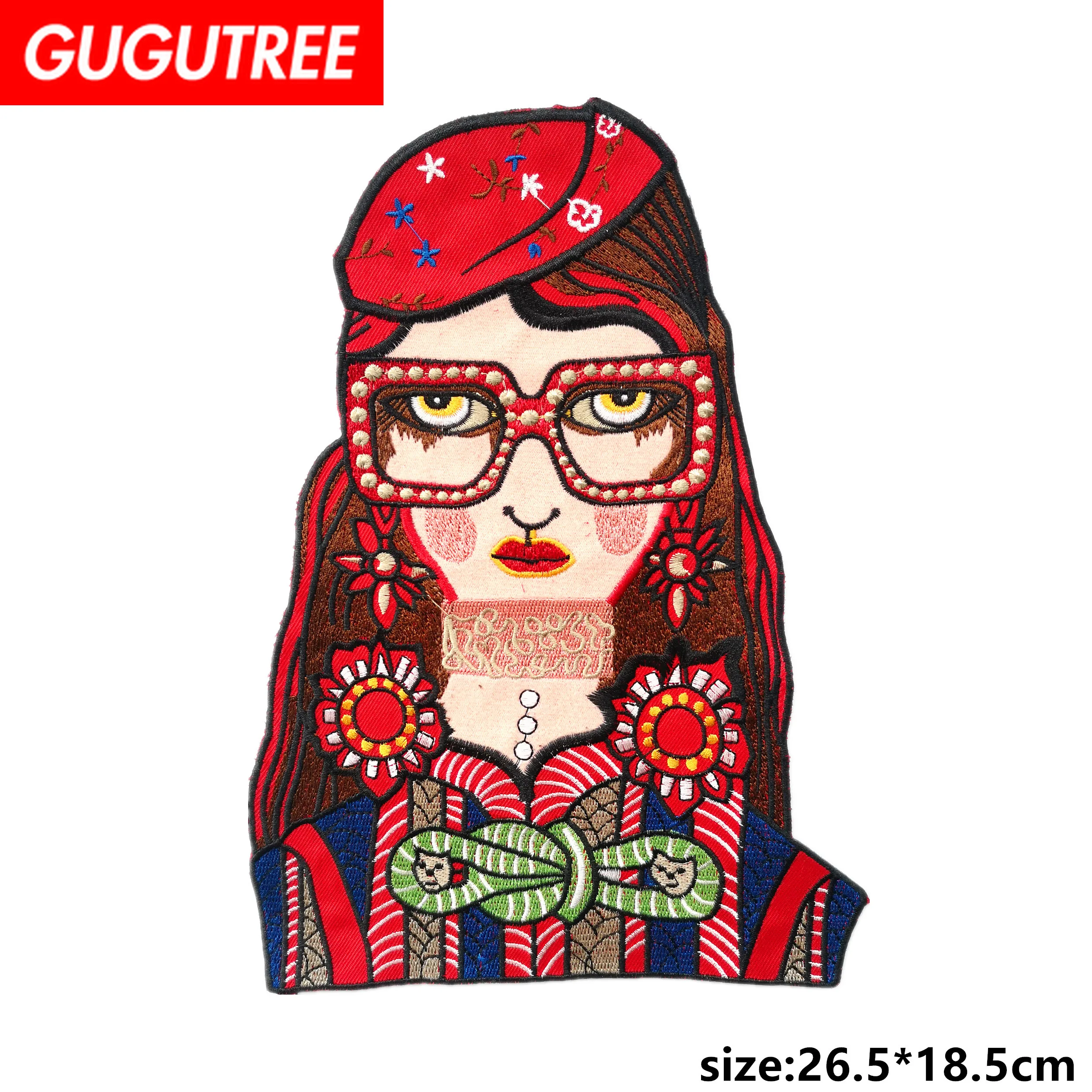 Женские нашивки GUGUTREE с вышитыми очками для курток большие значки девочек