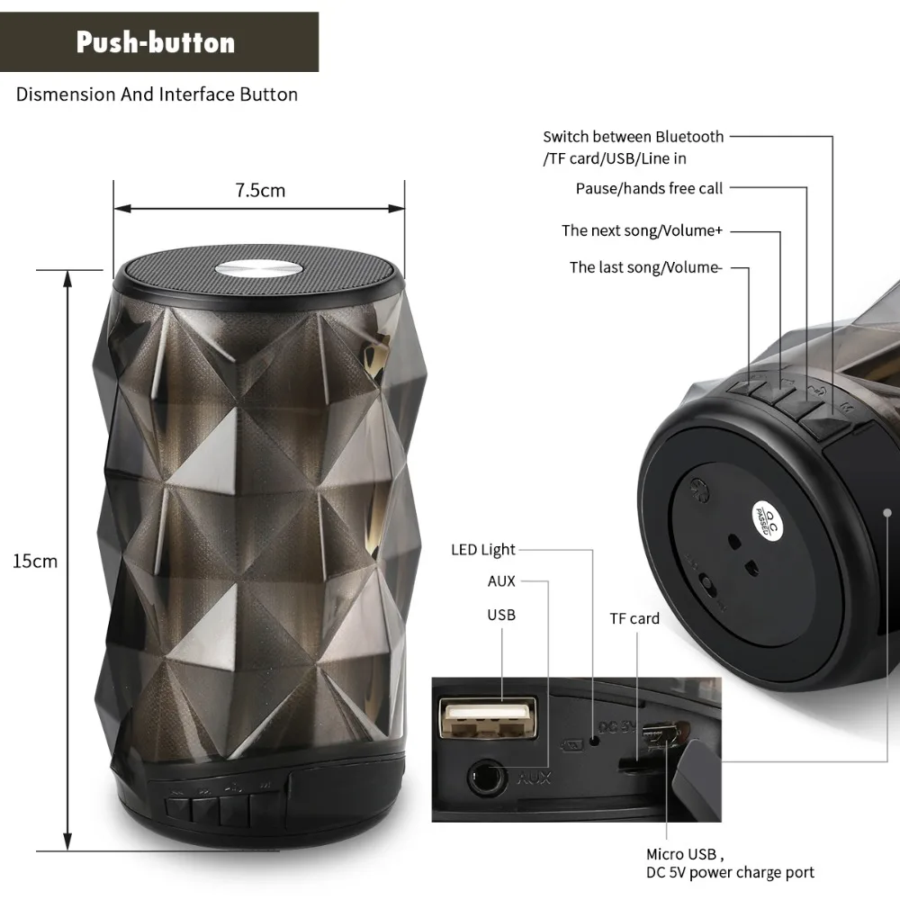 AMTERBEST T-2323A мини Беспроводной Динамик Bluetooth портативный стерео с микрофоном и