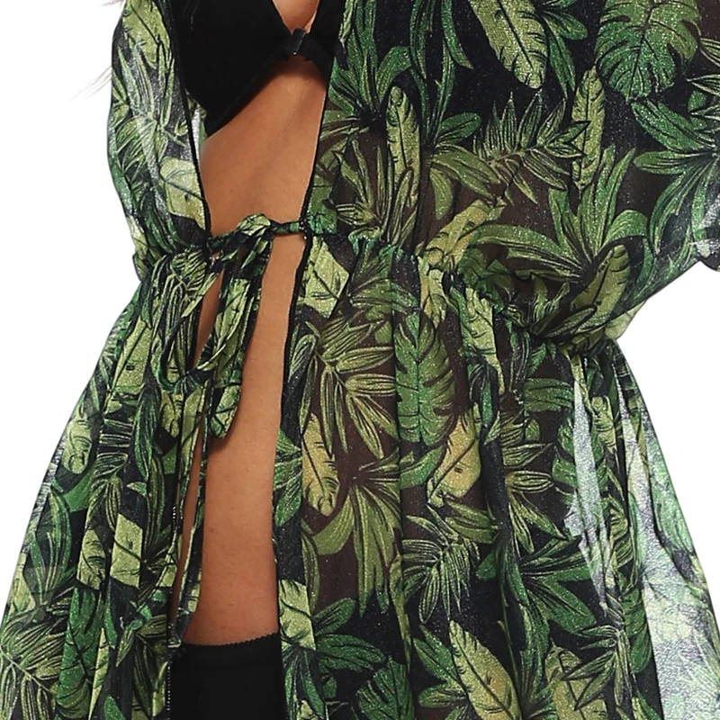 PGSD Summer Leaf printing Short sleeve Frenulum Irregular Sunscreen Chiffon cardigan Sexy beach Loose thin chiffon blouse female | Женская