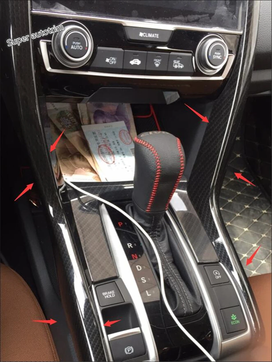 

Lapetus Transmission Shift Gear Box Frame Cover Trim Fit For Honda Civic 2016 - 2020 ABS Accessories Interior Carbon Fiber Look