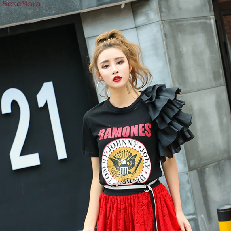 SexeMara Lotus leaf short sleeve T-shirt lace free shipping | Женская одежда