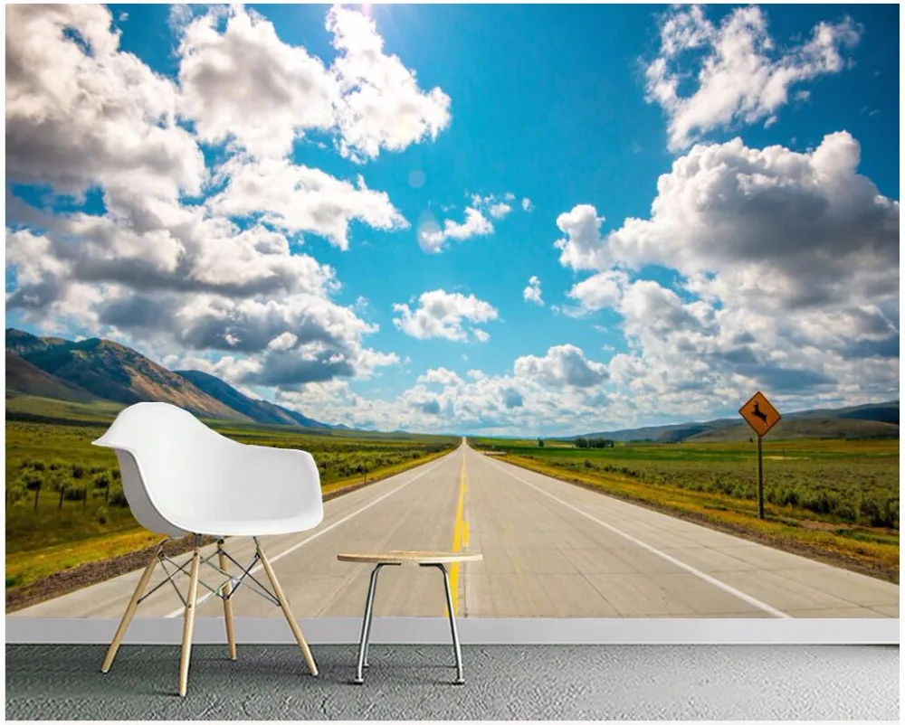 Фотообои на заказ 3d обои фоновая стена синего неба baiyun grassland road настенная
