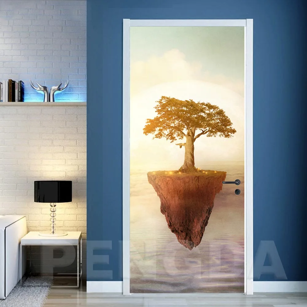 Door XJNN5391-01 Печать 3D дверь самоклеющаяся Наклейка дерево Пейзаж креативная картина плакат своими руками бумажные цветы водонепроницаемый стикер работа - Цвет: Door XJNN5391-01