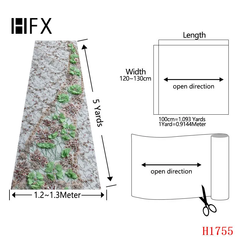 Кружевная ткань HFX кружевная с 3d цветами золотого/зеленого цвета для женщин 2019 |