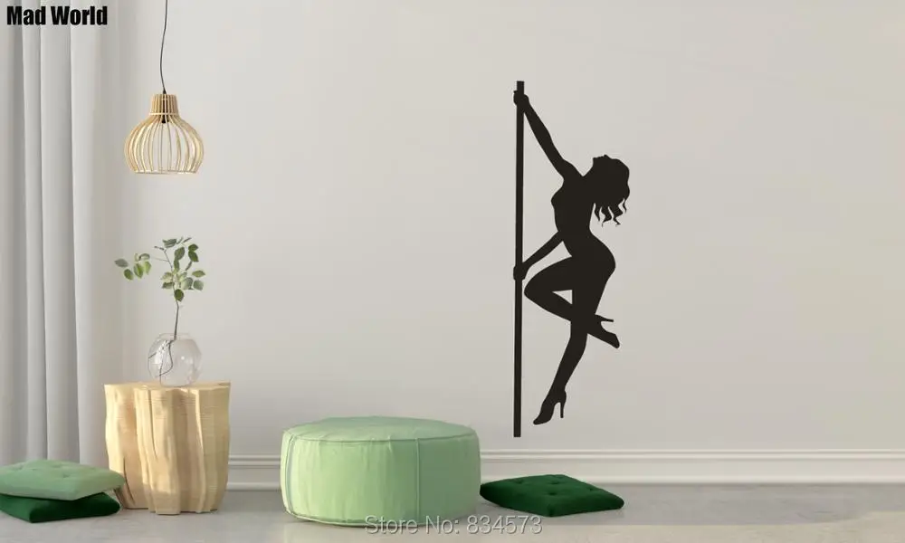 Mad World-Sexy Girl Pole Dance Dancer Silhouette Wall Art Stickers Decal Home DIY Decoration Removable Decor | Дом и сад