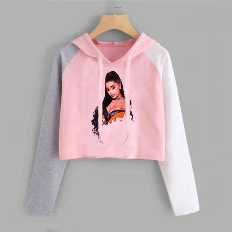 pink 3 Ariana Grande, укороченный топ с капюшоном, Женская Толстовка без слез, толстовка с надписью «Thank U Next Imagine Yuh», весенне-осенняя укороченная одежда - Цвет: pink 3