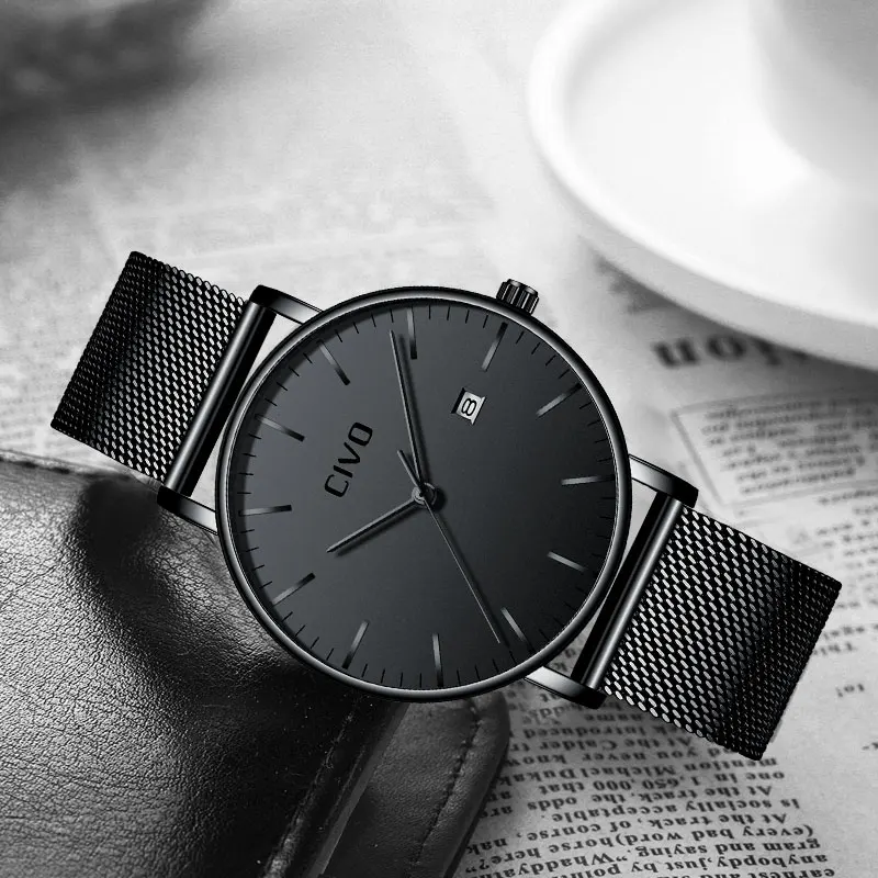 Men Watches CIVO Top Brand Luxury Waterproof Watch Ultra Thin Date Clock Male Steel Mesh Strap Businesss Casual Quartz | Наручные часы