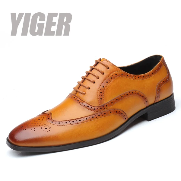 Yellow Dress shoes YIGER/Мужские модельные туфли; мужские деловые туфли из воловьей кожи; большие размеры; повседневные кожаные мужские деловые туфли на шнуровке; модельные туфли; 0333 - Цвет: Yellow Dress shoes