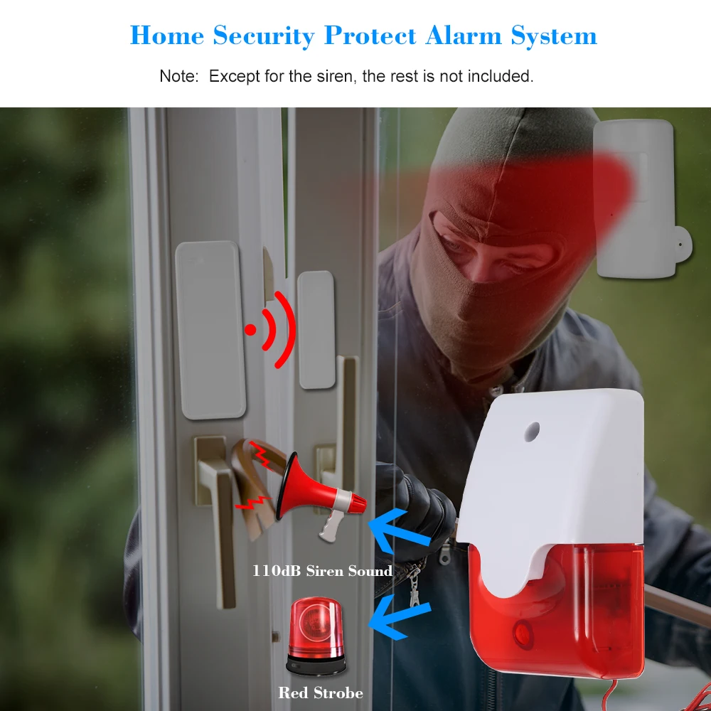 110dB Мини Проводная стробовая сирена звуковая сигнализация с тактовой мерцающей