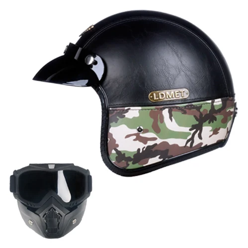 LDMET Кожа PU casco moto Винтаж moto rcycle шлем с открытым лицом камуфляж capacetes de moto ciclista vespa Кафе racer - Цвет: 9