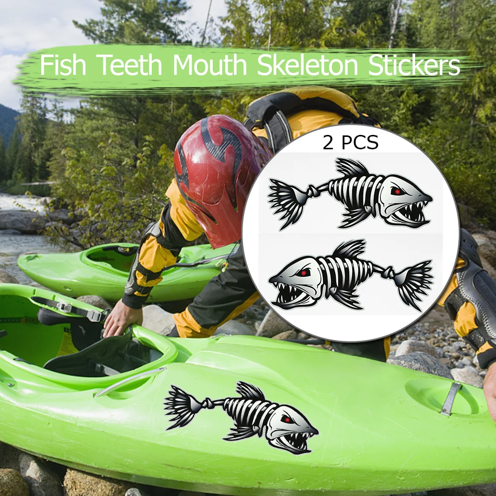 2 шт. зубы рыбы рот декоративные Стикеры для автомобилей забавная лодка каноэ