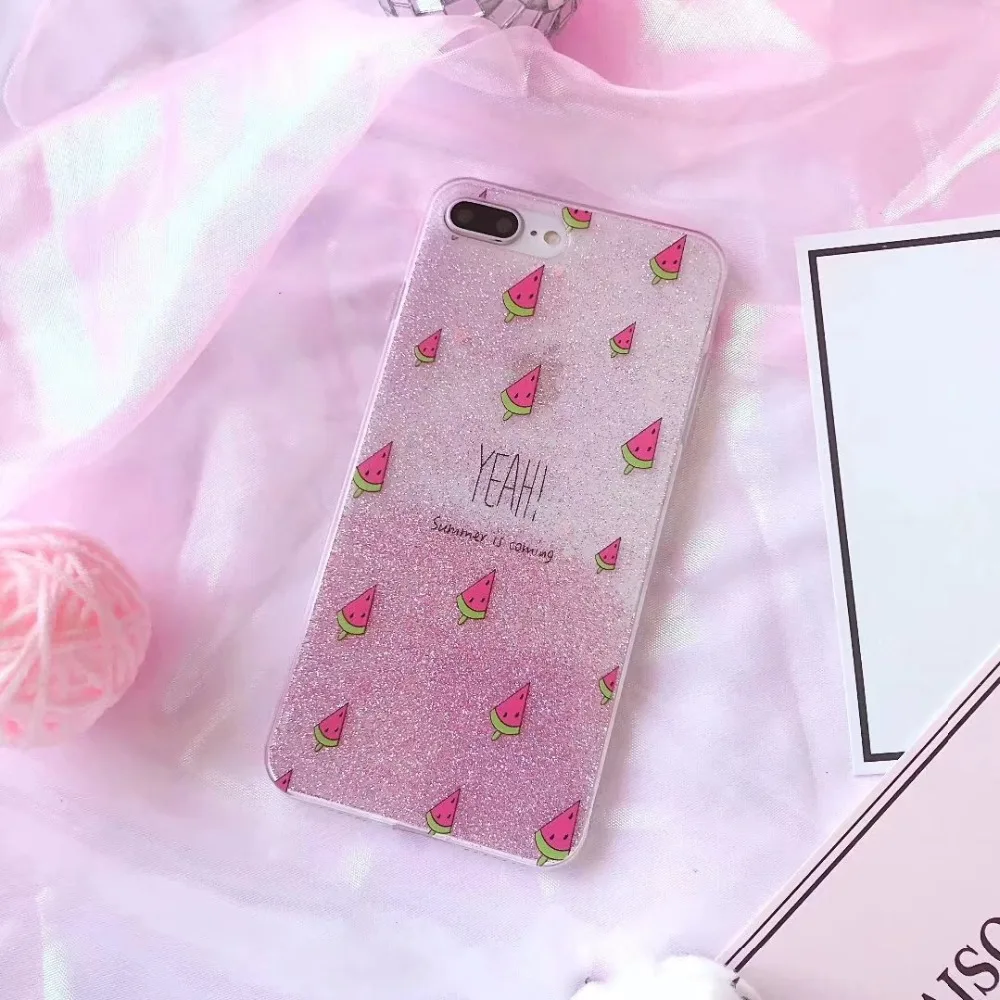 Мода Bling Блеск порошок Телефон чехол для iphone X 6 6s 7 8 плюс милые арбуз клубника