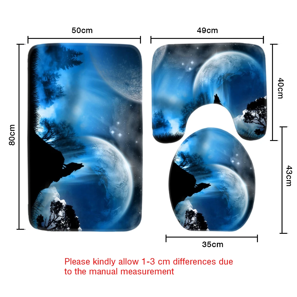 3pcs Bath Rug Sets Cartoon Wolves Pattern Bathroom Anti Slip Mat Soft Foam Shower and Toilet Set | Дом и сад