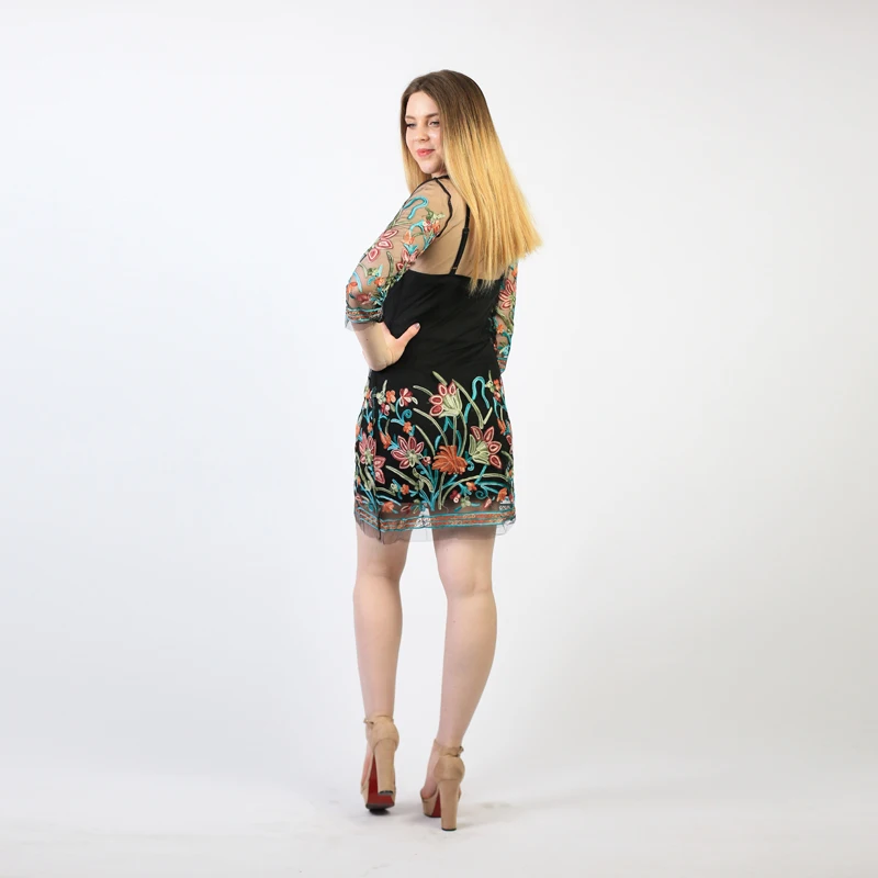 Летнее женское черное платье винтажные платья с цветочной вышивкой женские